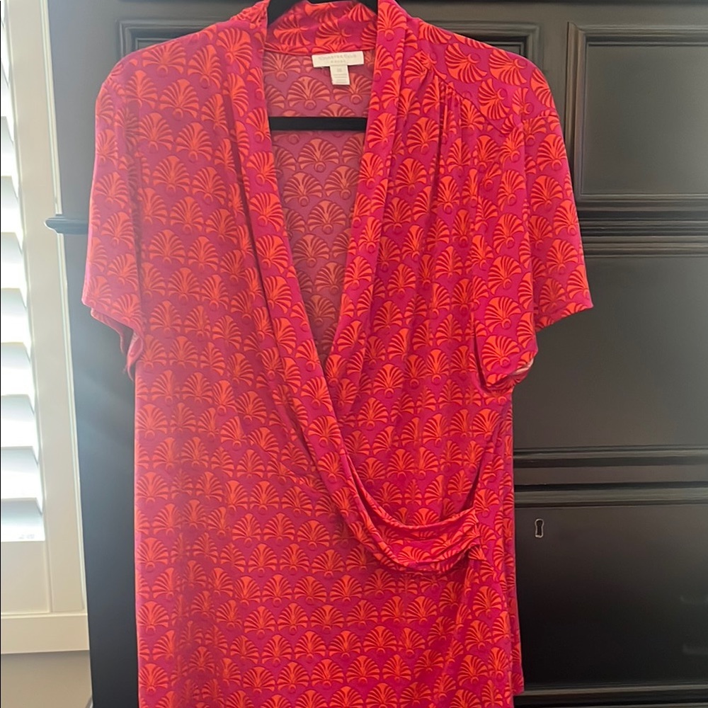 Charter Club Red and Orange Patterned Blouse 2x